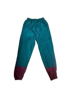 Vintage 90s Teal and Maroon Colorblock Nylon Track Pants